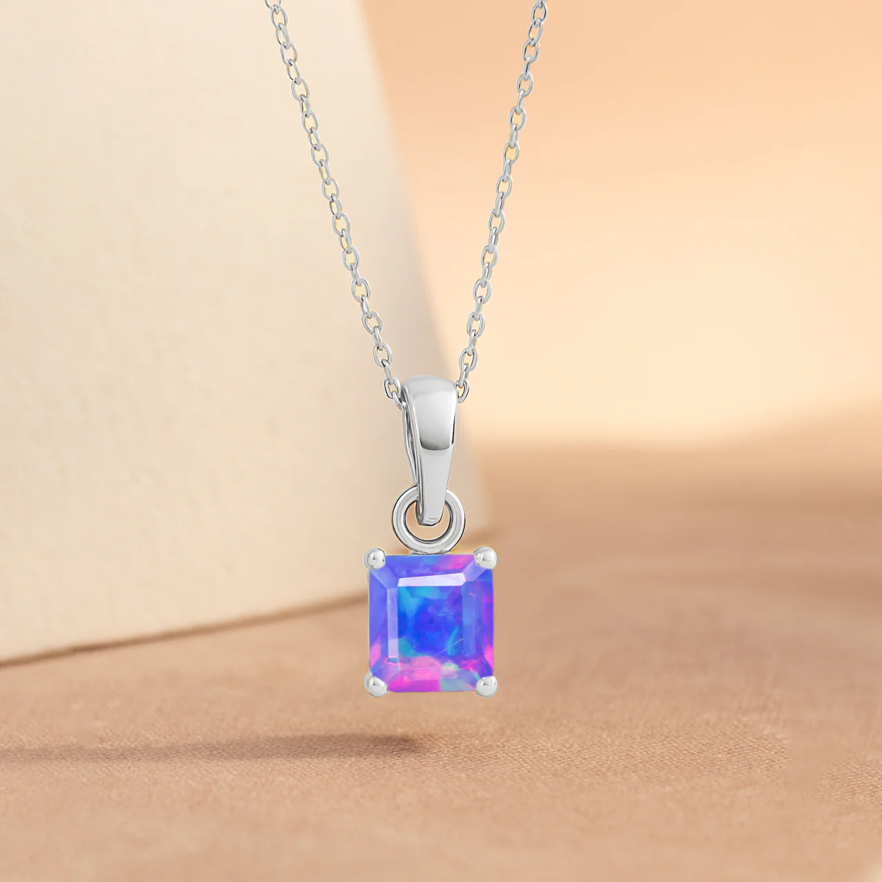Octagon Lavender Opal Solitaire Pendant Necklace in 925 Sterling Silver 7mm Stone 1.20ct - Image 5