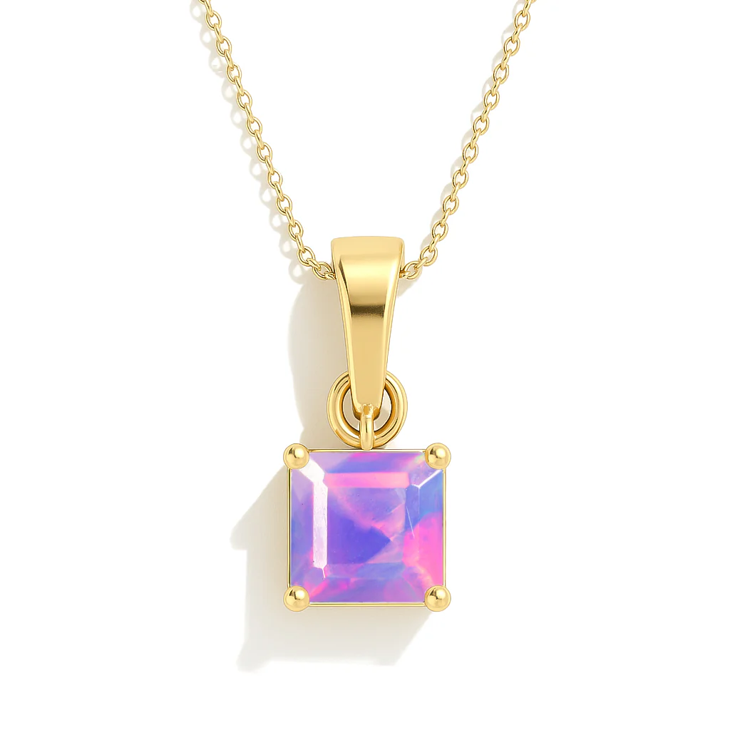 Octagon Lavender Opal Solitaire Pendant Necklace in 925 Sterling Silver 7mm Stone 1.20ct - Image 7
