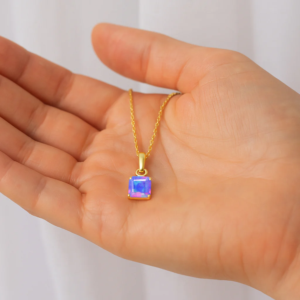 Octagon Lavender Opal Solitaire Pendant Necklace in 925 Sterling Silver 7mm Stone 1.20ct - Image 8