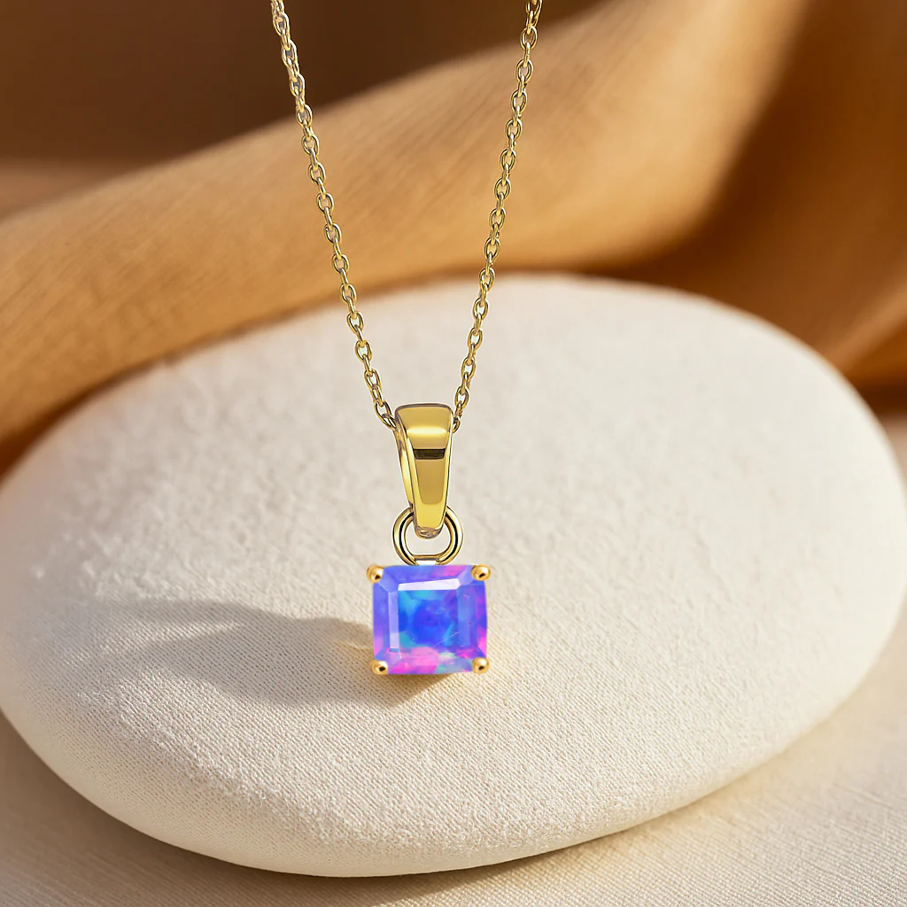 Octagon Lavender Opal Solitaire Pendant Necklace in 925 Sterling Silver 7mm Stone 1.20ct - Image 9