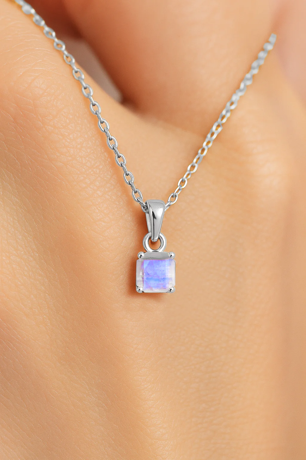 Octagon Moonstone Solitaire Pendant Necklace in 925 Sterling Silver 7mm Stone 1.50ct - Image 12