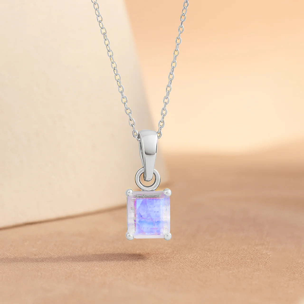 Octagon Moonstone Solitaire Pendant Necklace in 925 Sterling Silver 7mm Stone 1.50ct - Image 4