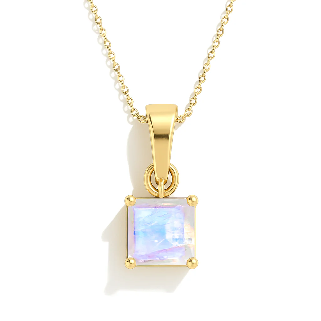Octagon Moonstone Solitaire Pendant Necklace in 925 Sterling Silver 7mm Stone 1.50ct - Image 6