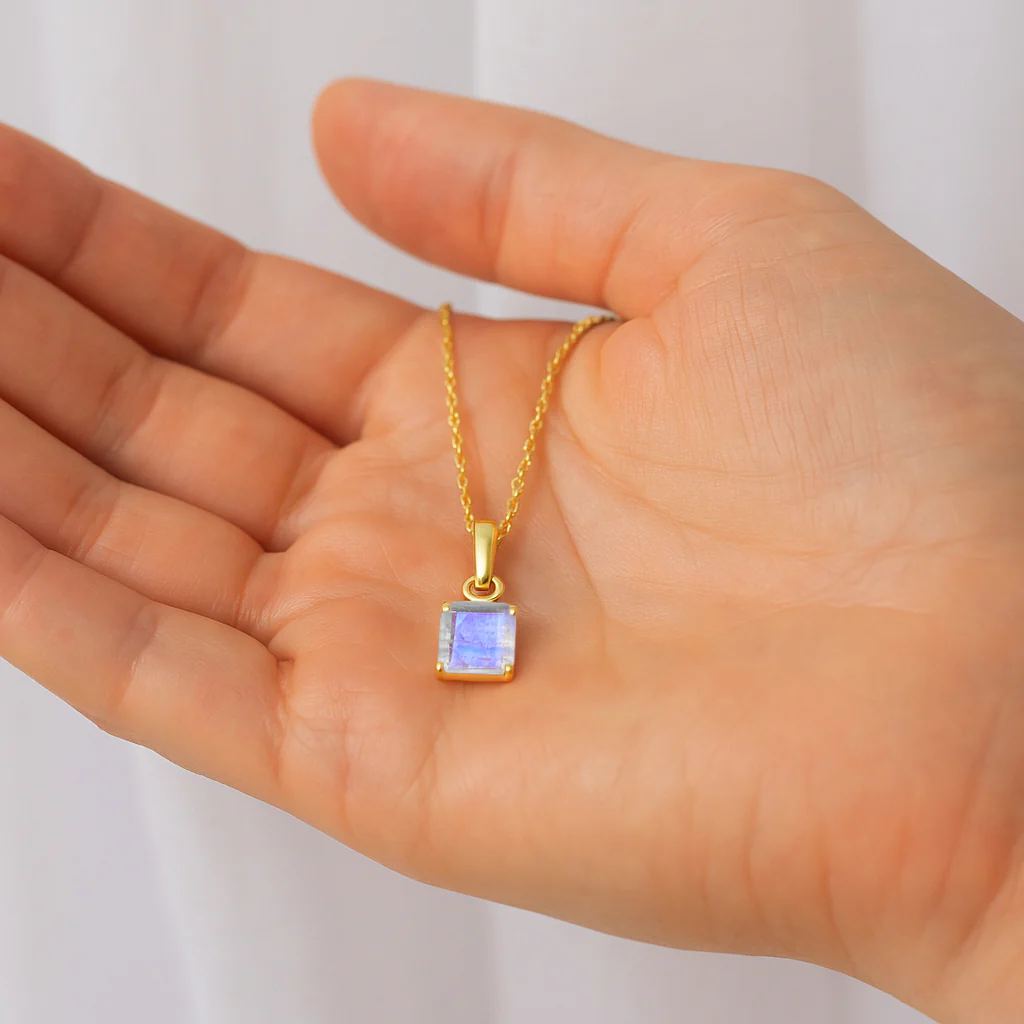 Octagon Moonstone Solitaire Pendant Necklace in 925 Sterling Silver 7mm Stone 1.50ct - Image 8
