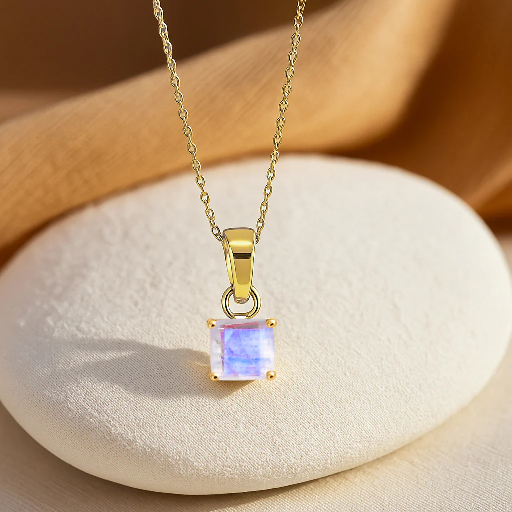 Octagon Moonstone Solitaire Pendant Necklace in 925 Sterling Silver 7mm Stone 1.50ct - Image 9