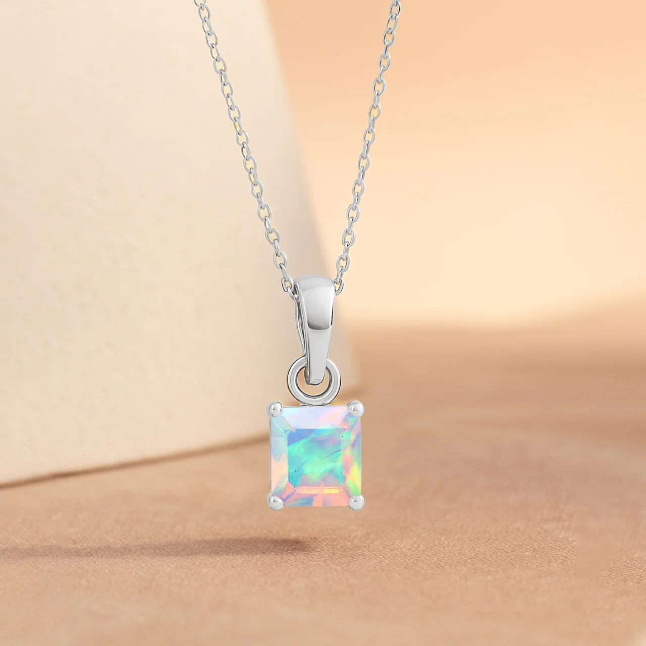 Octagon White Opal Solitaire Pendant Necklace in 925 Sterling Silver 7mm Stone 1.20ct - Image 3