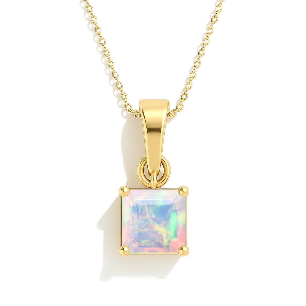 Octagon White Opal Solitaire Pendant Necklace in 925 Sterling Silver 7mm Stone 1.20ct - Image 5