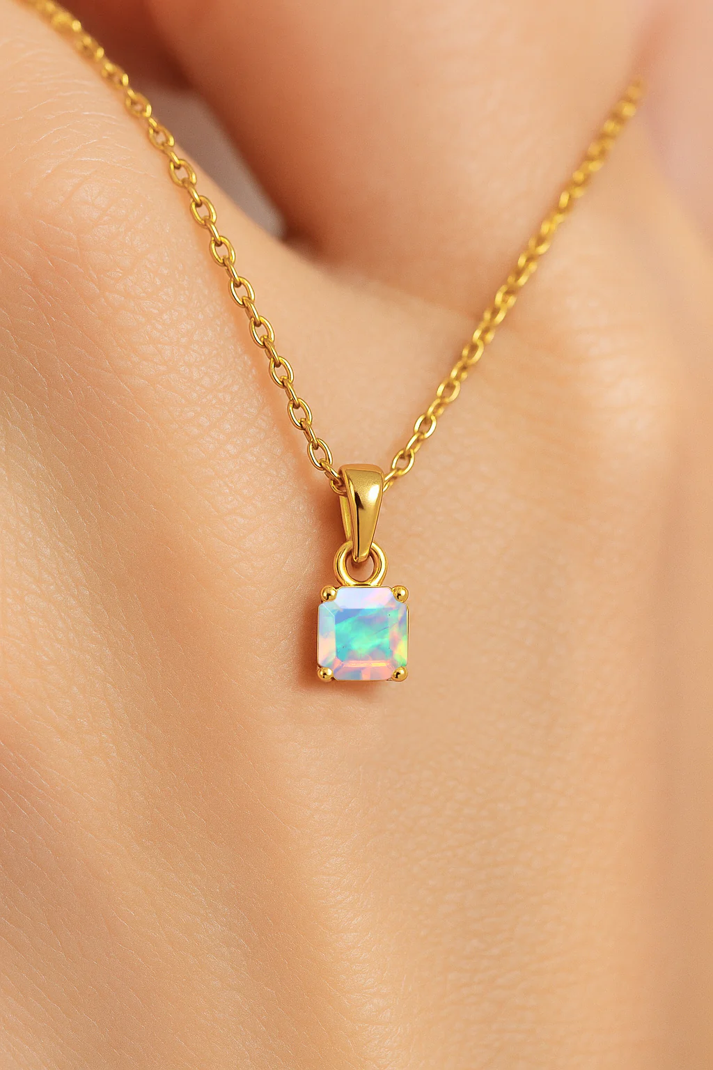 Octagon White Opal Solitaire Pendant Necklace in 925 Sterling Silver 7mm Stone 1.20ct - Image 6