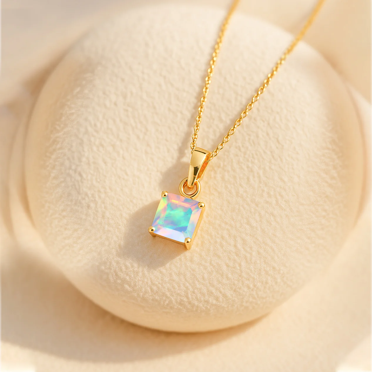 Octagon White Opal Solitaire Pendant Necklace in 925 Sterling Silver 7mm Stone 1.20ct - Image 8