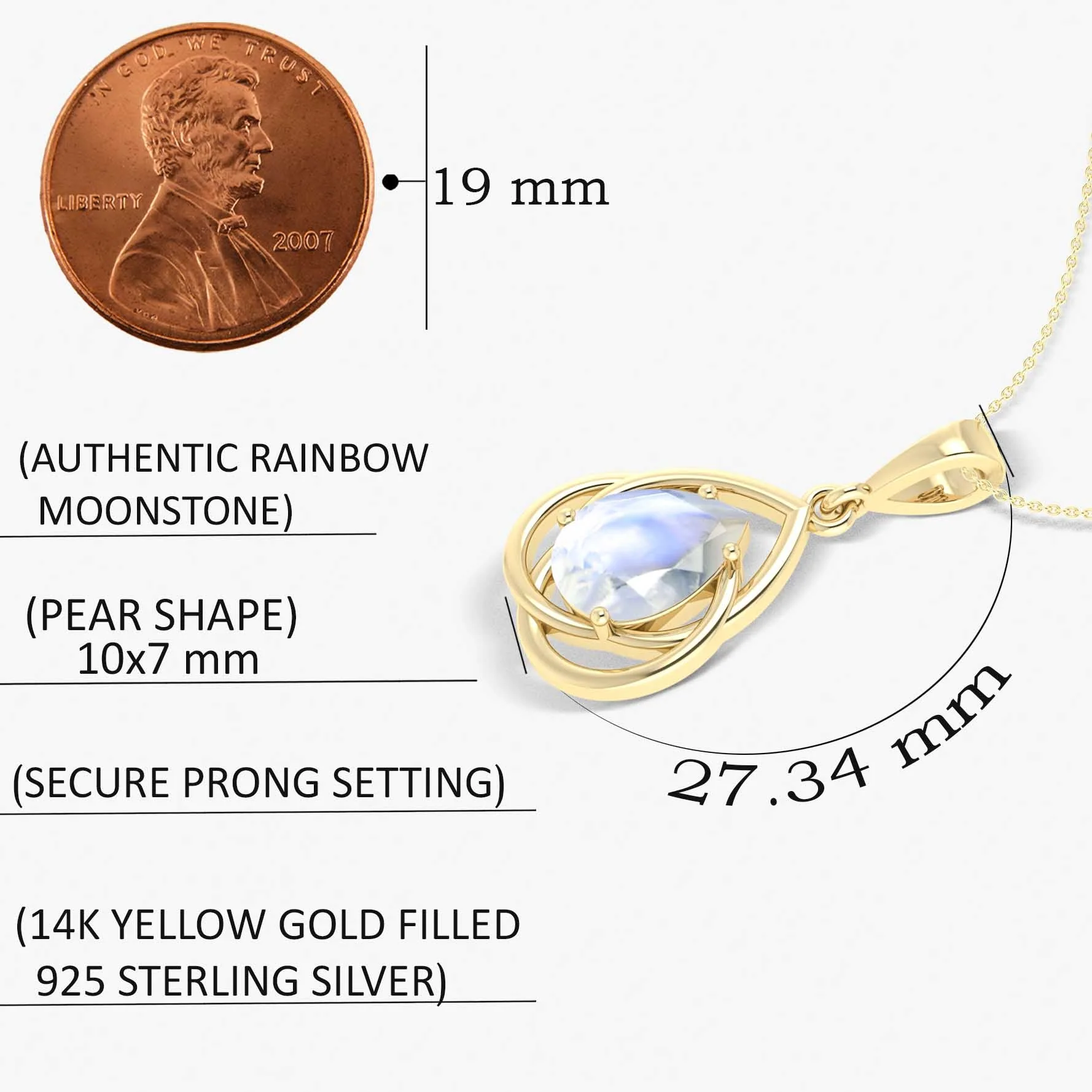Pear Shape Moonstone Solitaire Pendant Chain Necklace - Image 5