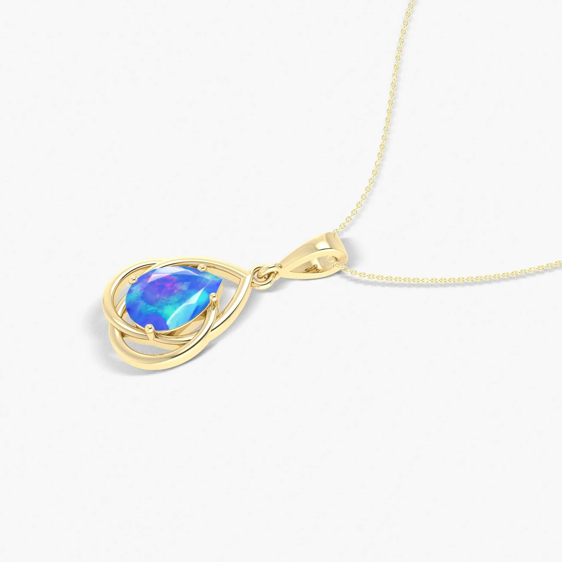 Pear Shape Natural Blue Opal Solitaire Pendant Chain Necklace - Image 4