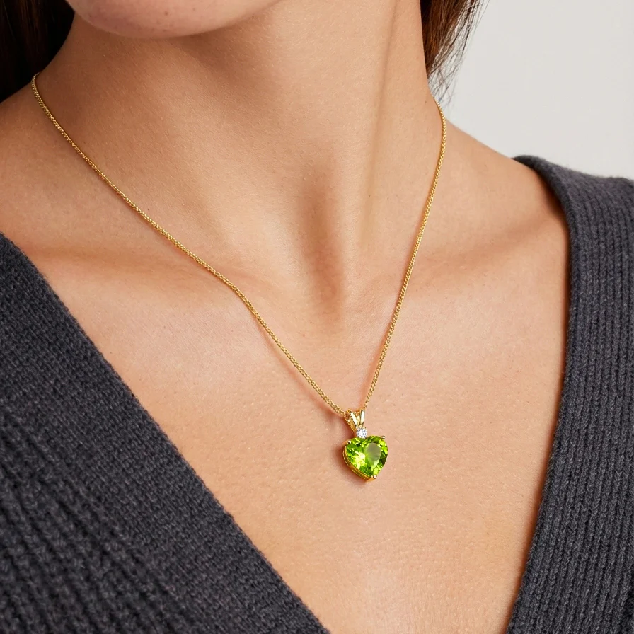 Peridot Heart Pendant Necklace in 925 Sterling Silver 1.5ct - Image 10