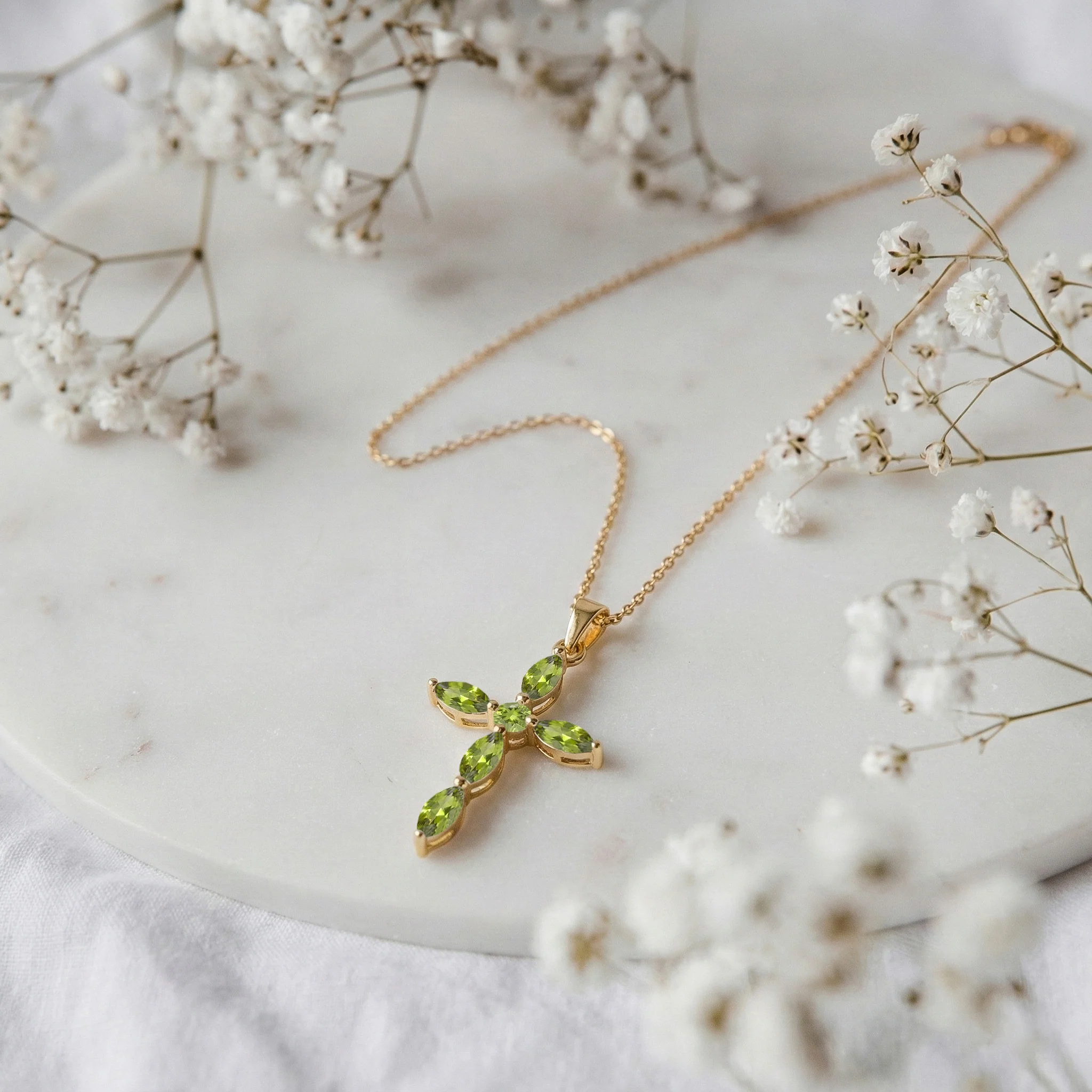 Peridot Marquise Cross Pendant Necklace in 925 Sterling Silver 2ct - Image 10