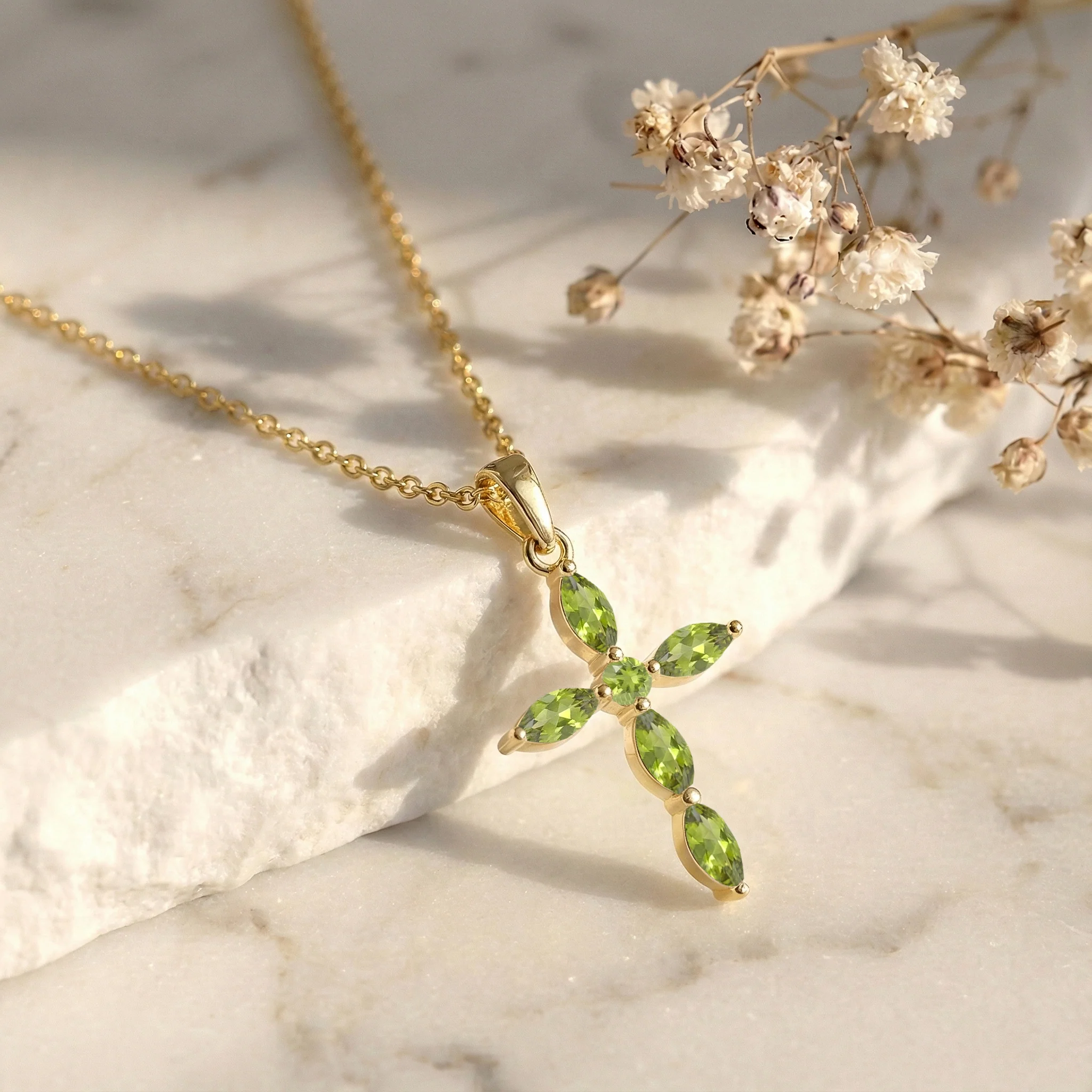 Peridot Marquise Cross Pendant Necklace in 925 Sterling Silver 2ct - Image 11