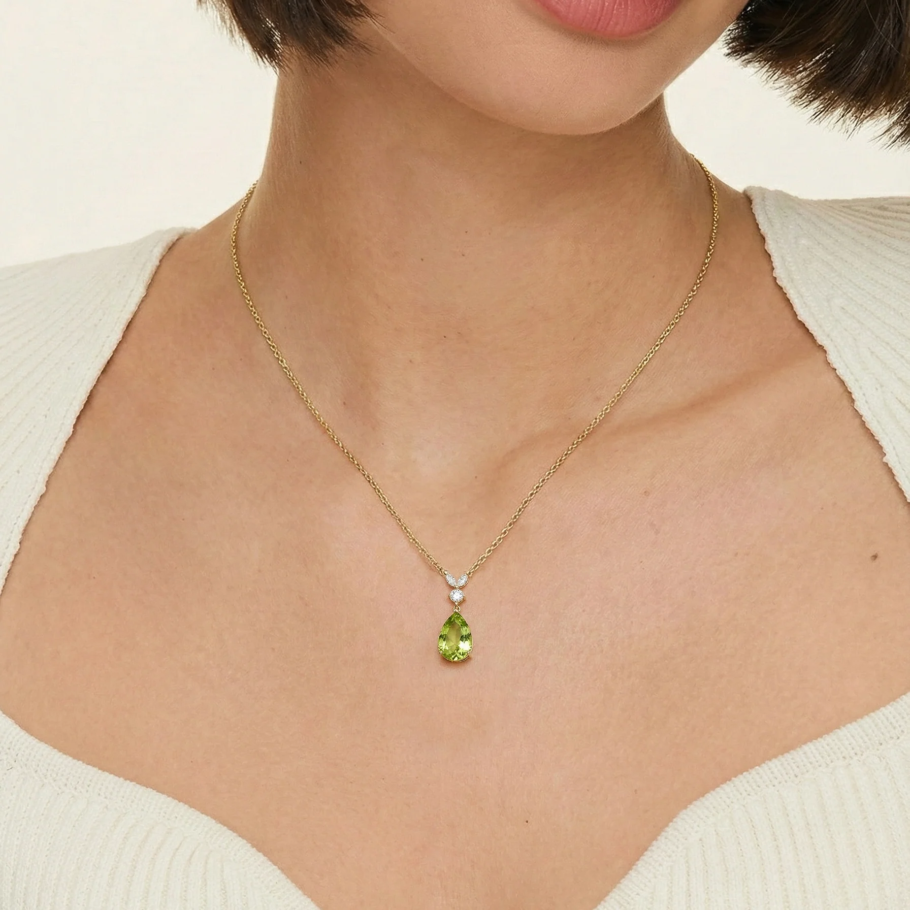 Peridot Pear Teardrop Pendant Necklace in 925 Sterling Silver 1.7ct - Image 11