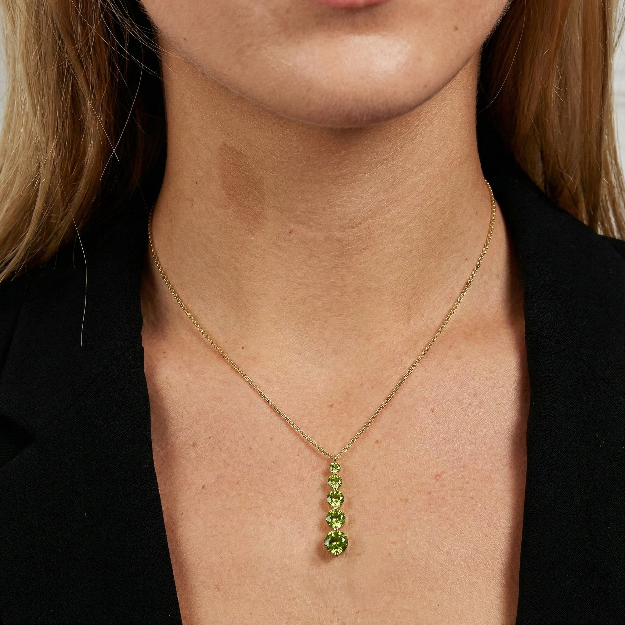 Peridot Round 5 Stone Bar Pendant Necklace in 925 Sterling Silver 3.90ct - Image 14
