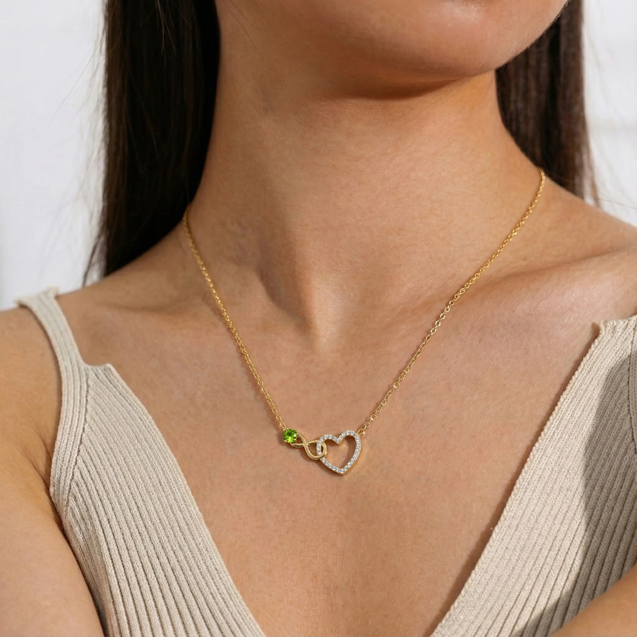 Peridot Round Infinity Heart Pendant Necklace in 925 Sterling Silver 0.45ct - Image 10
