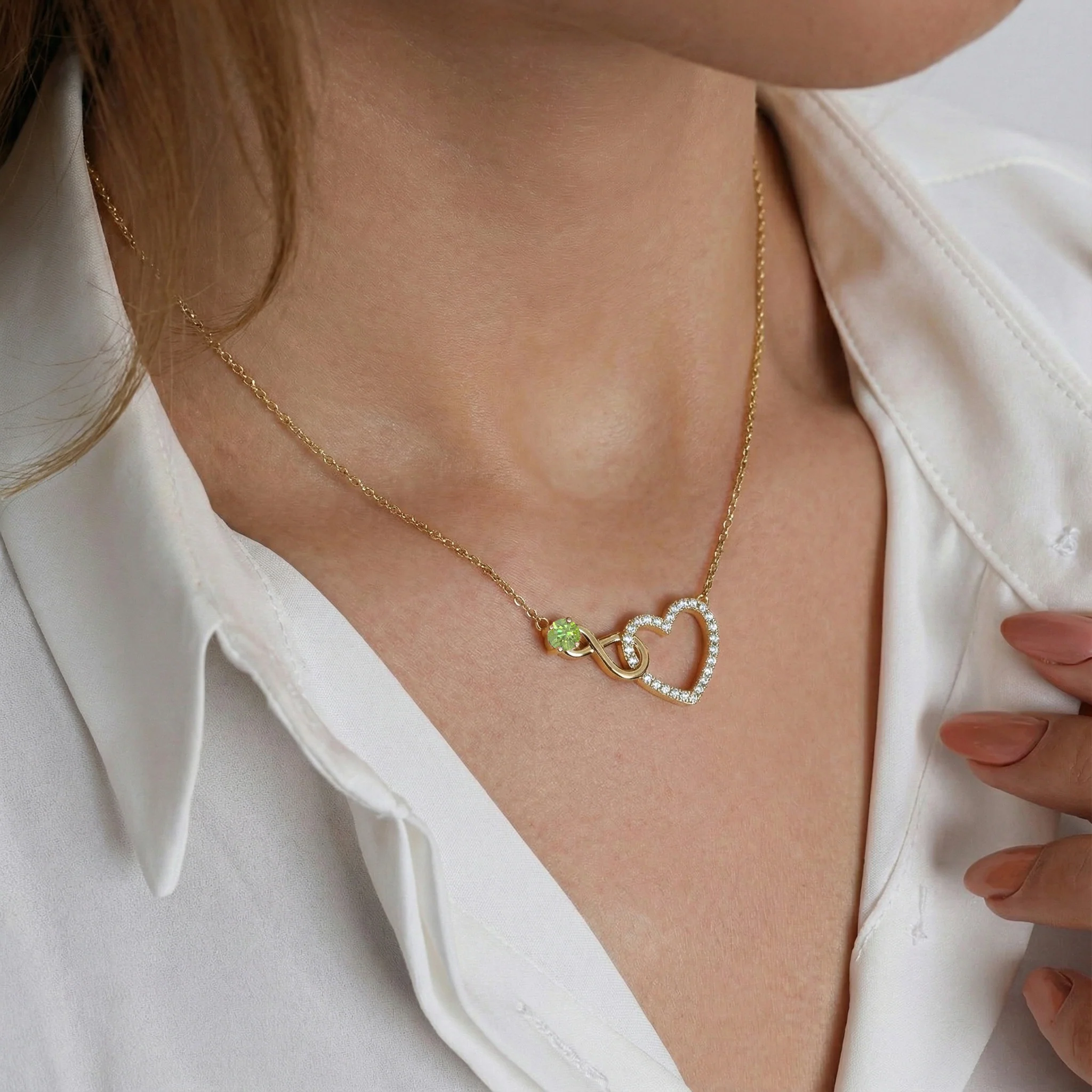 Peridot Round Infinity Heart Pendant Necklace in 925 Sterling Silver 0.45ct - Image 11