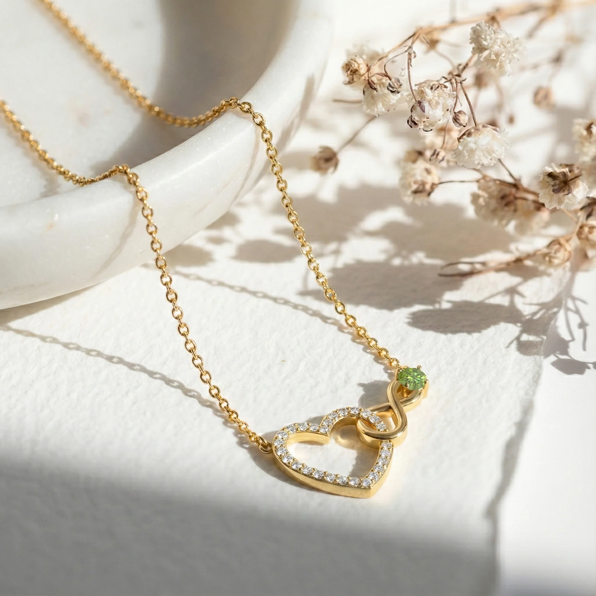Peridot Round Infinity Heart Pendant Necklace in 925 Sterling Silver 0.45ct - Image 13