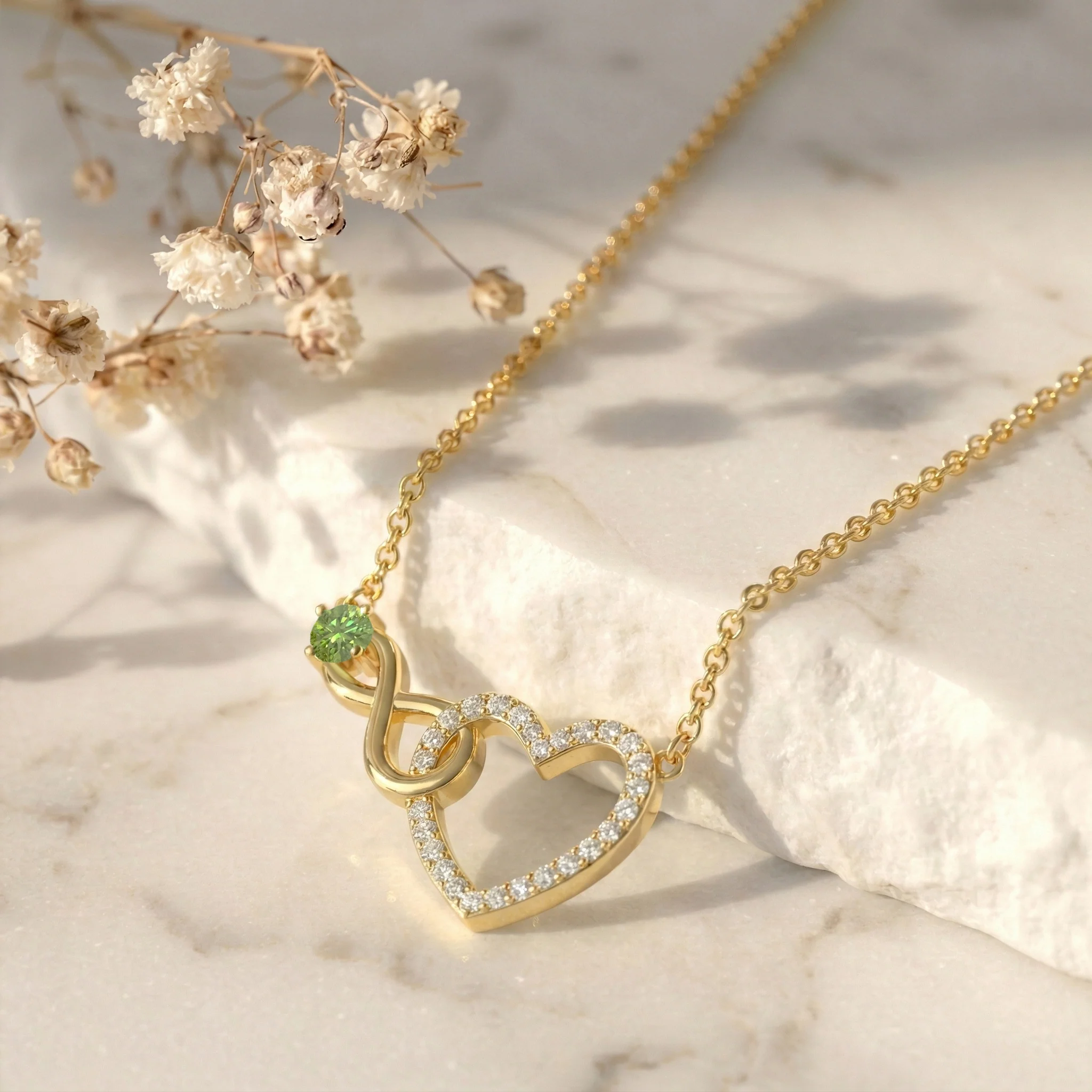 Peridot Round Infinity Heart Pendant Necklace in 925 Sterling Silver 0.45ct - Image 14