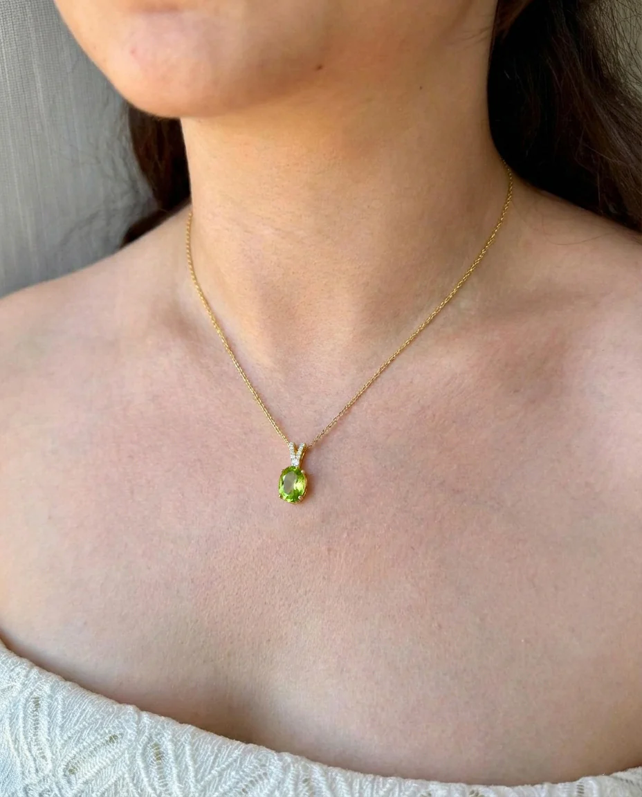 Peridot Solitaire Pendant Necklace in 925 Sterling Silver 1.2ct - Image 14