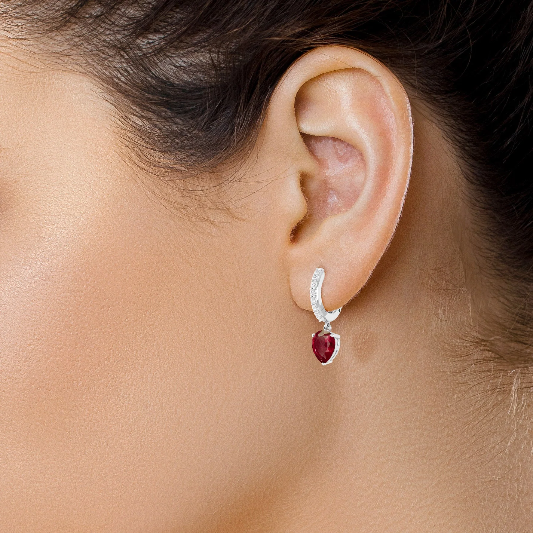 Red Ruby Pear Drop Hoop Earrings - Image 6