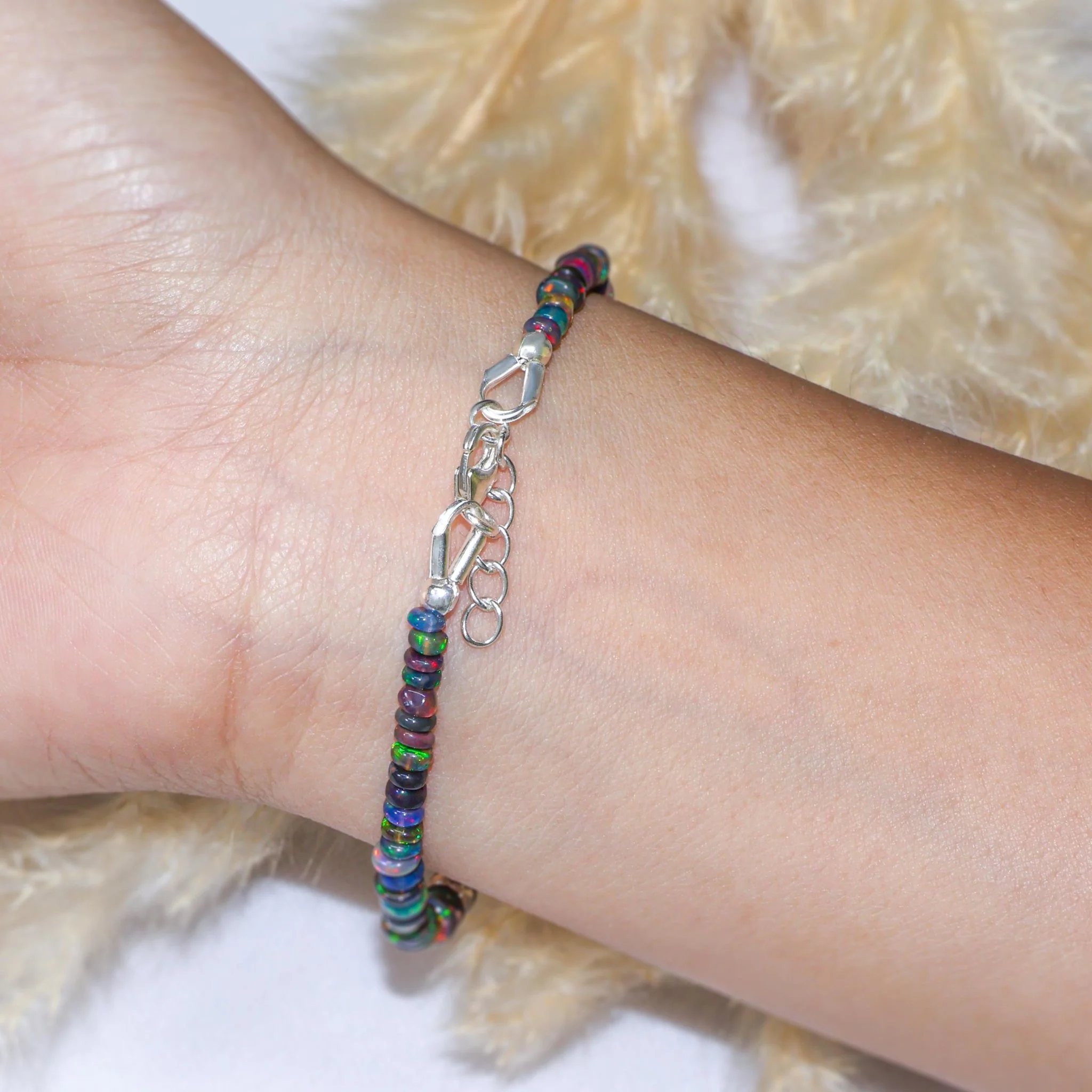 Rondelle black mult fire opal beaded bracelet for women - Image 3