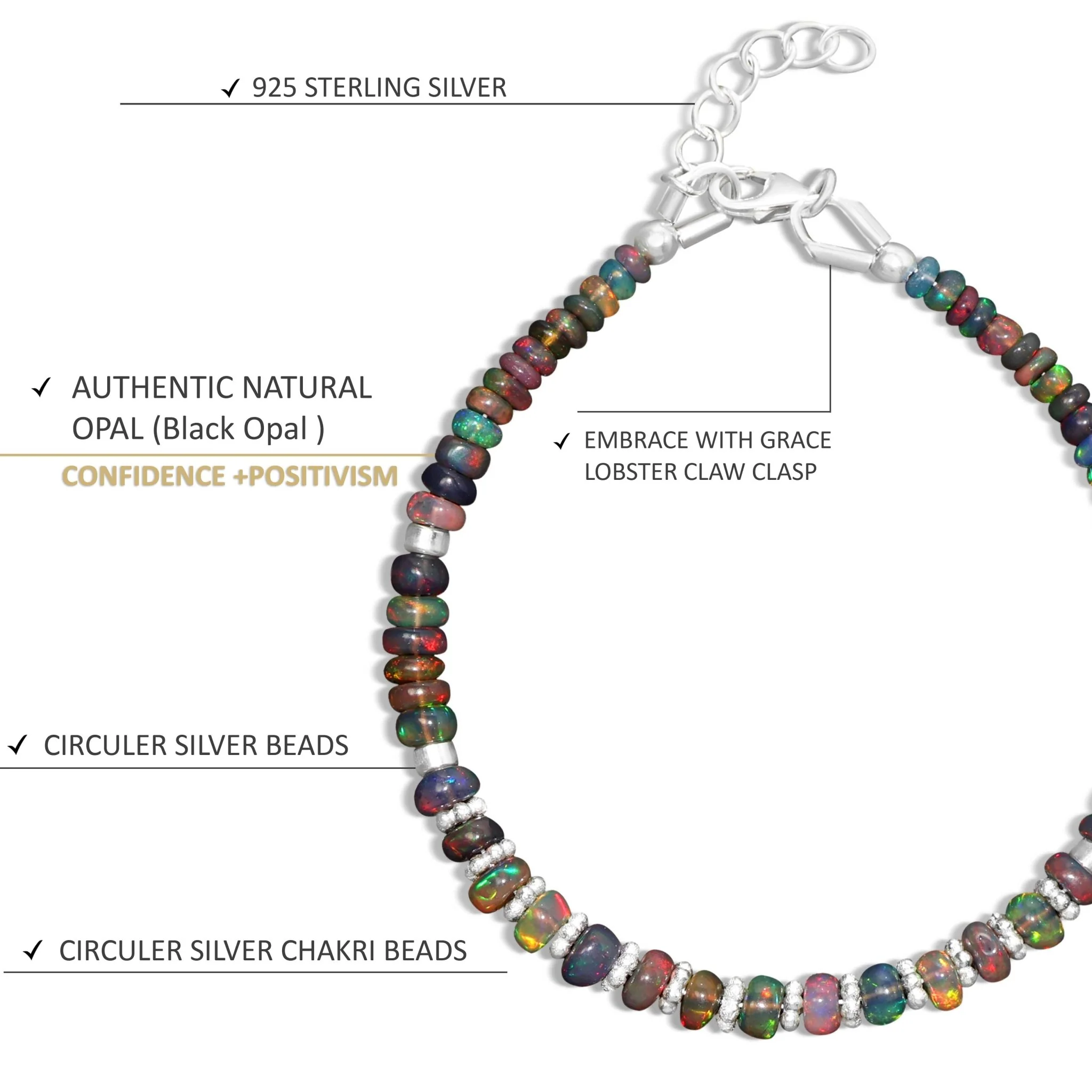 Rondelle black mult fire opal beaded bracelet for women - Image 6