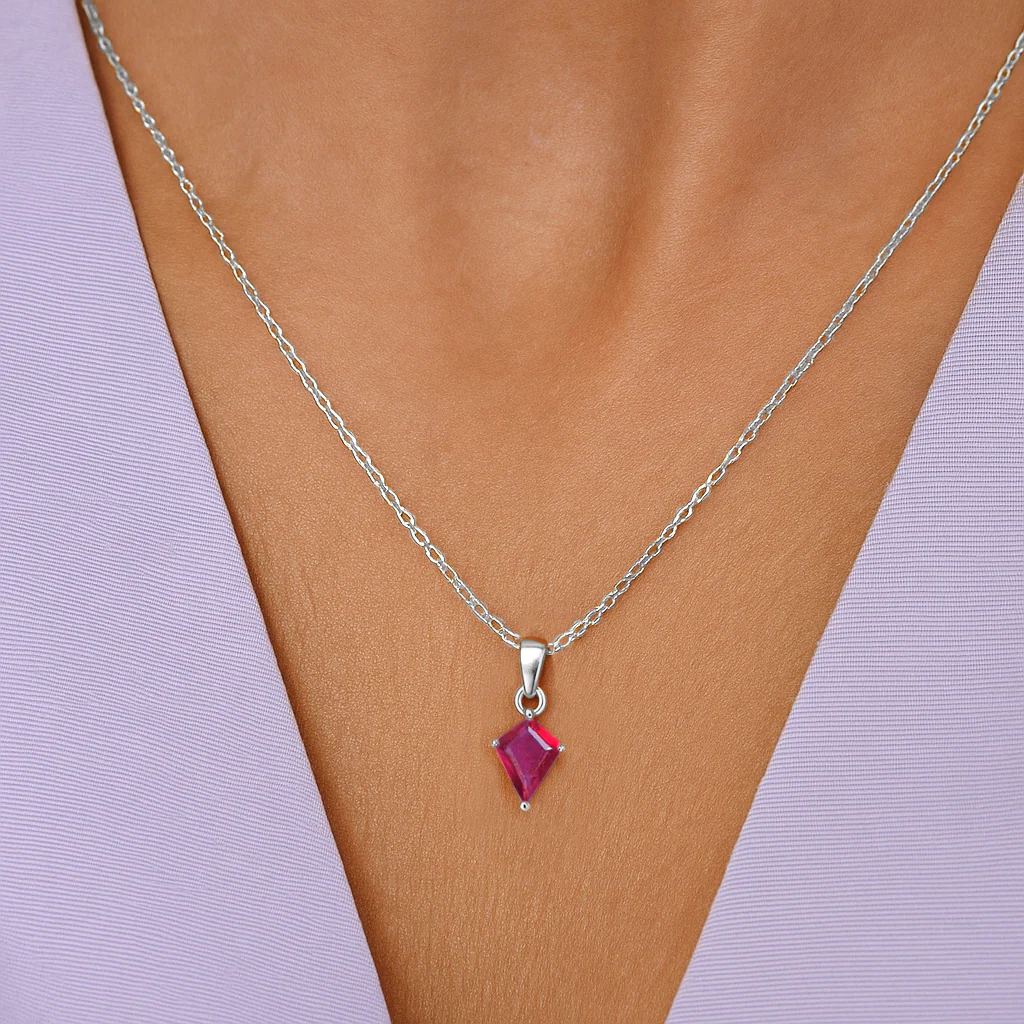 Ruby Kite Solitaire Pendant Necklace in 925 Sterling Silver 7x9mm Stone 1.40ct - Image 11