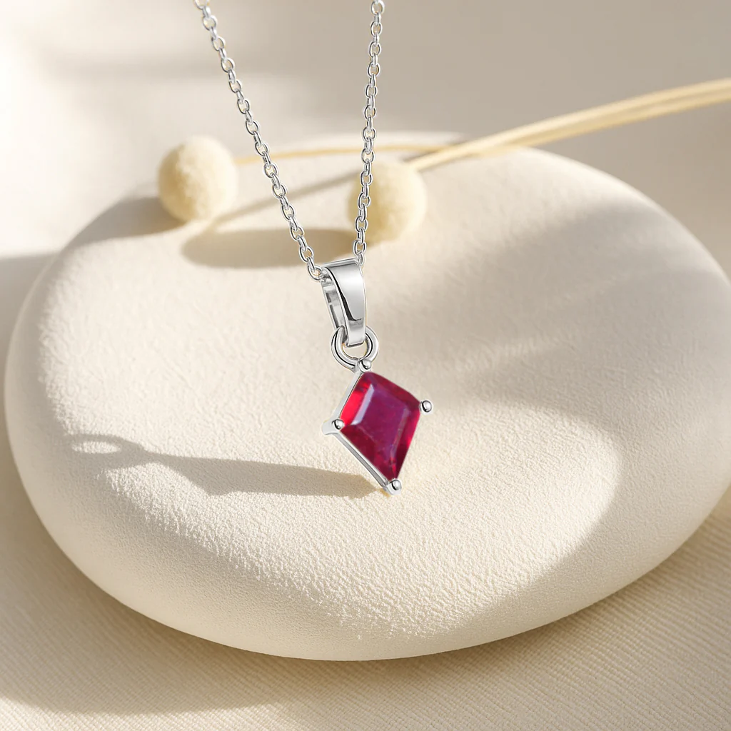 Ruby Kite Solitaire Pendant Necklace in 925 Sterling Silver 7x9mm Stone 1.40ct - Image 3