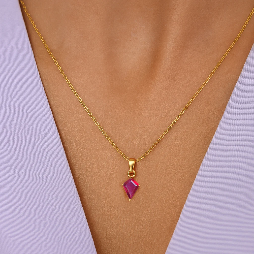 Ruby Kite Solitaire Pendant Necklace in 925 Sterling Silver 7x9mm Stone 1.40ct - Image 6