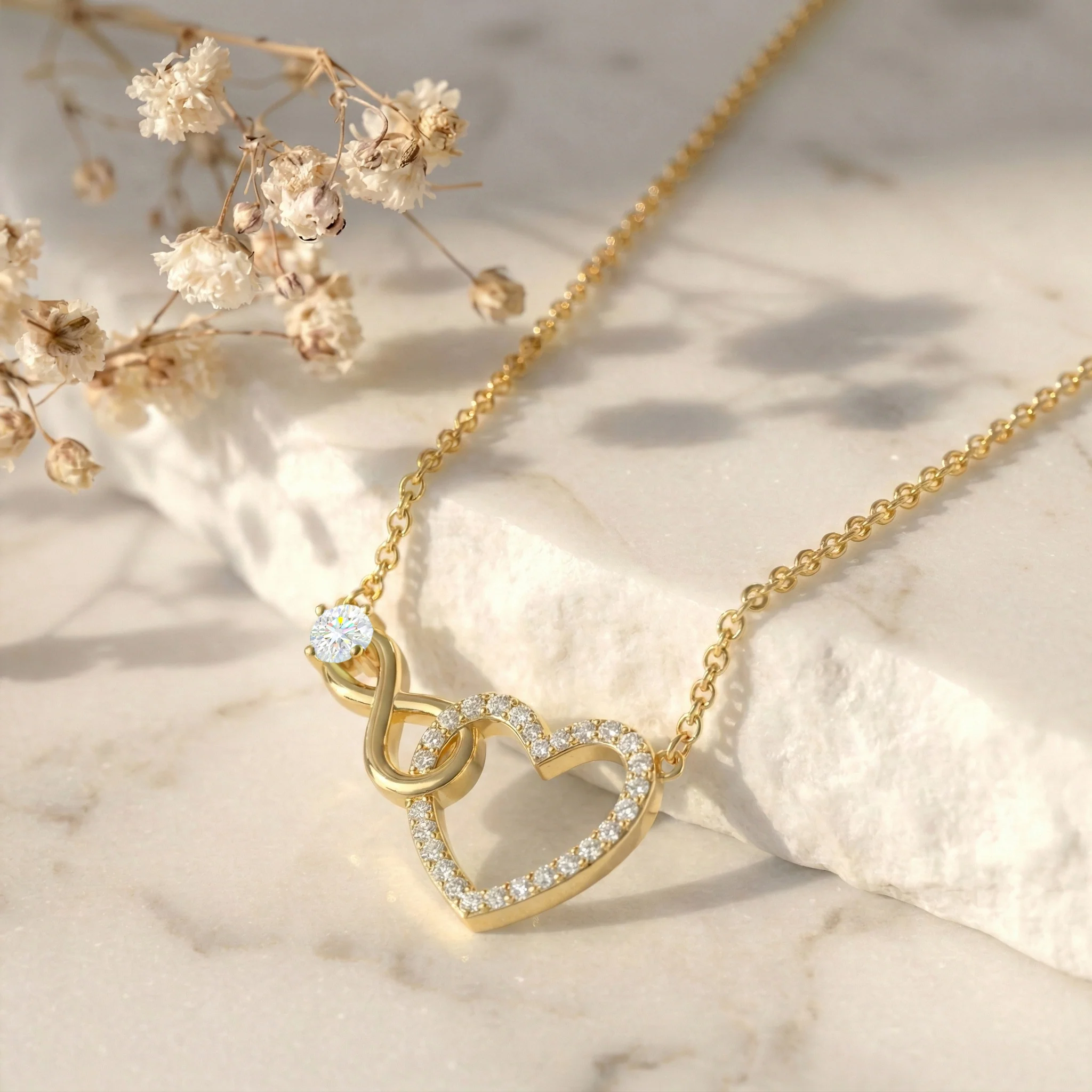 Simulated Diamond Round Infinity Heart Pendant Necklace in 925 Sterling Silver 0.45ct - Image 11
