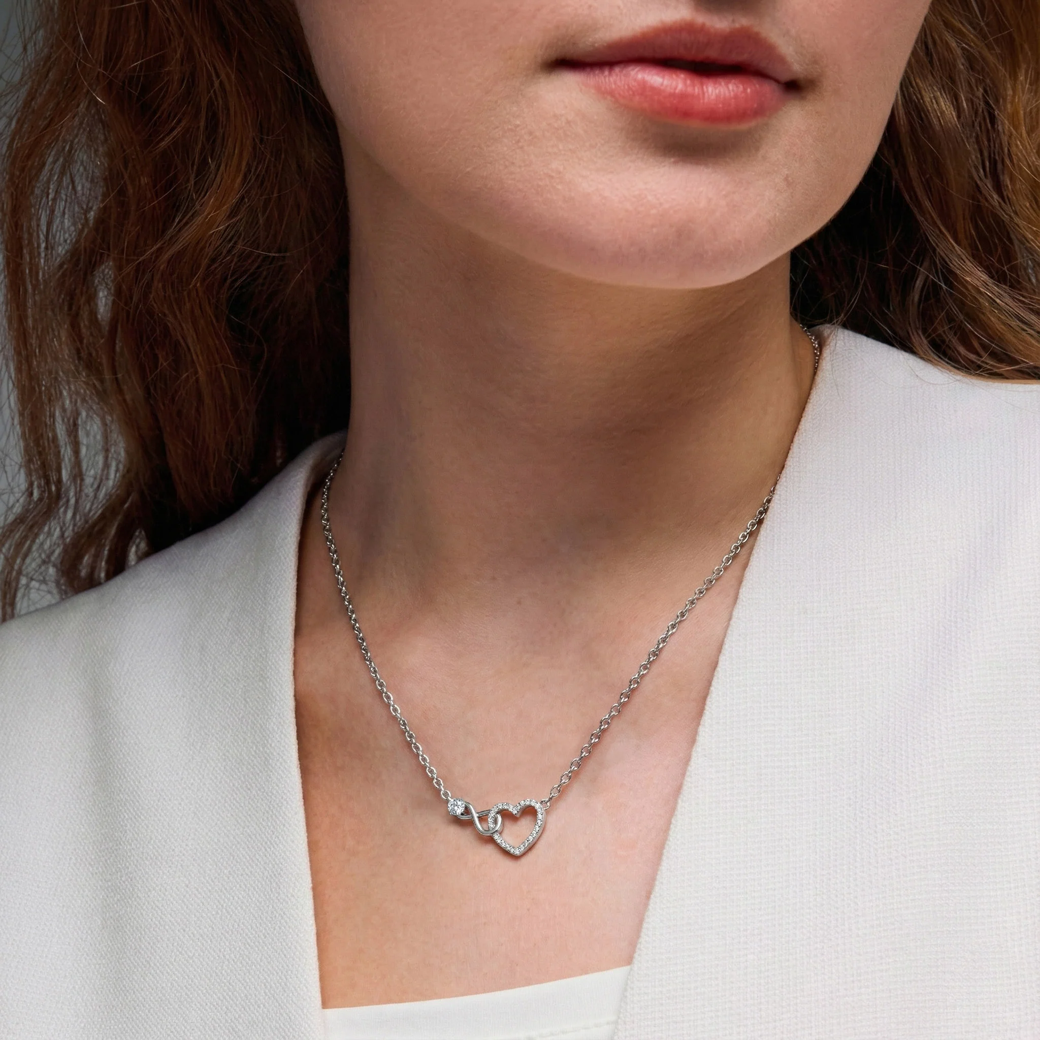 Simulated Diamond Round Infinity Heart Pendant Necklace in 925 Sterling Silver 0.45ct - Image 7
