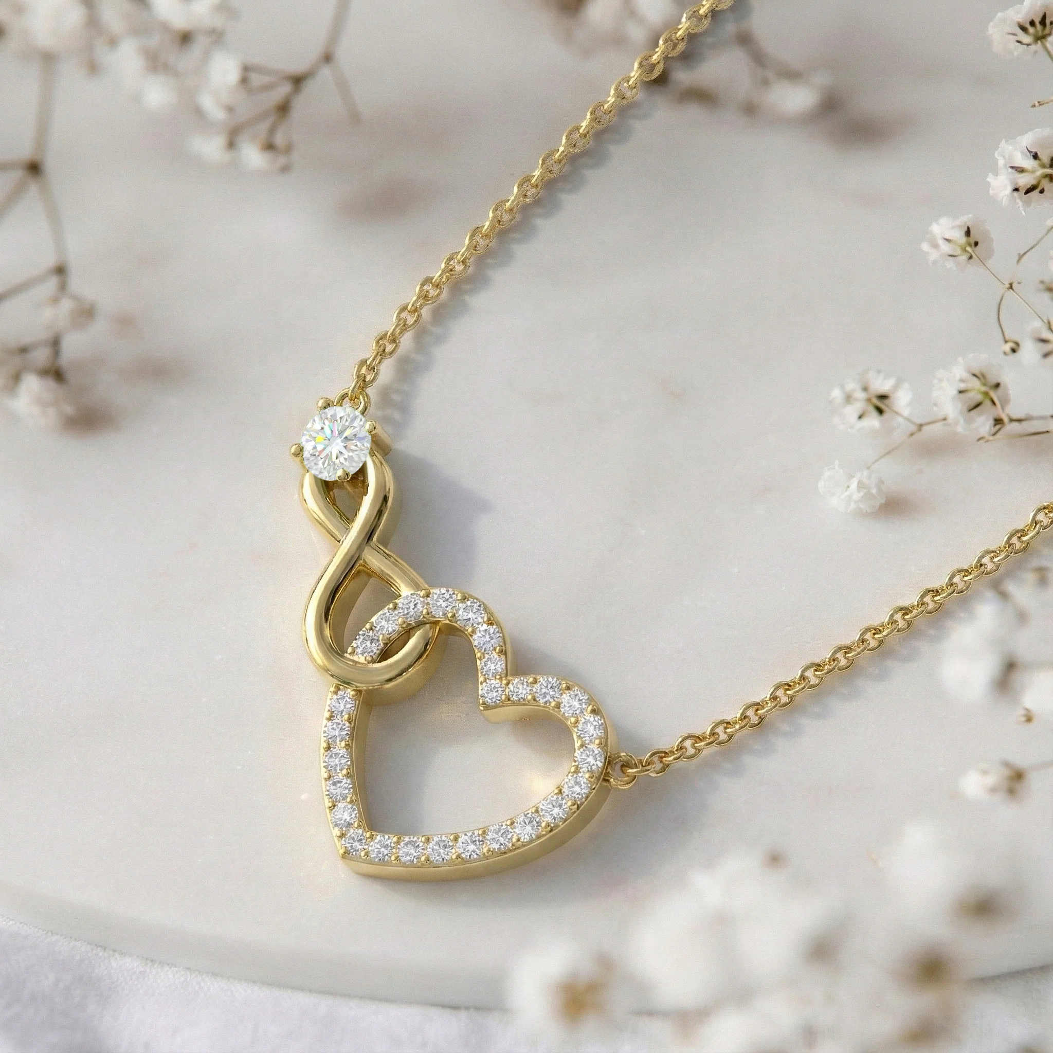 Simulated Diamond Round Infinity Heart Pendant Necklace in 925 Sterling Silver 0.45ct - Image 9