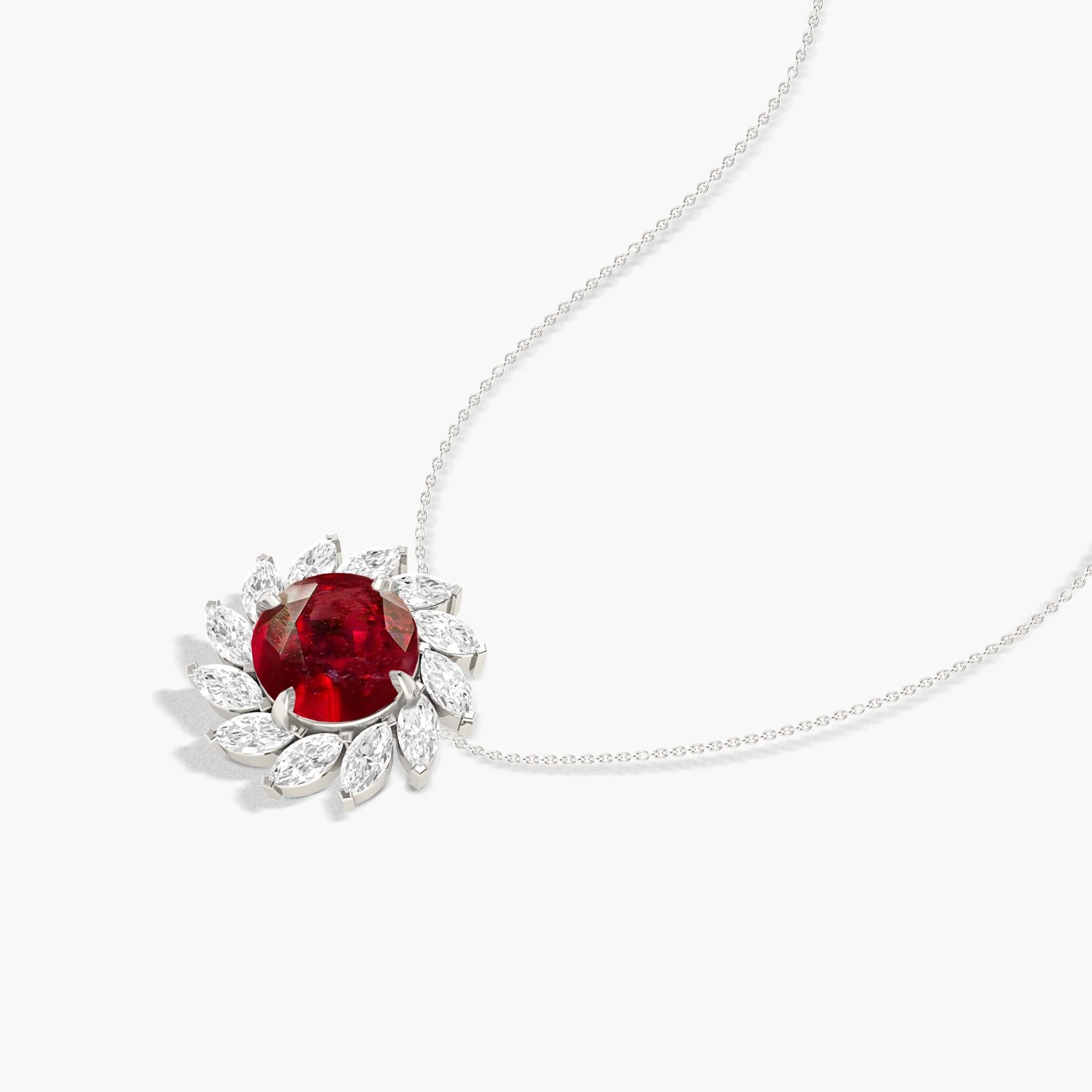 Sunflower Style Charm Pendant Necklace with Natural Ruby and White Zircon - Image 4