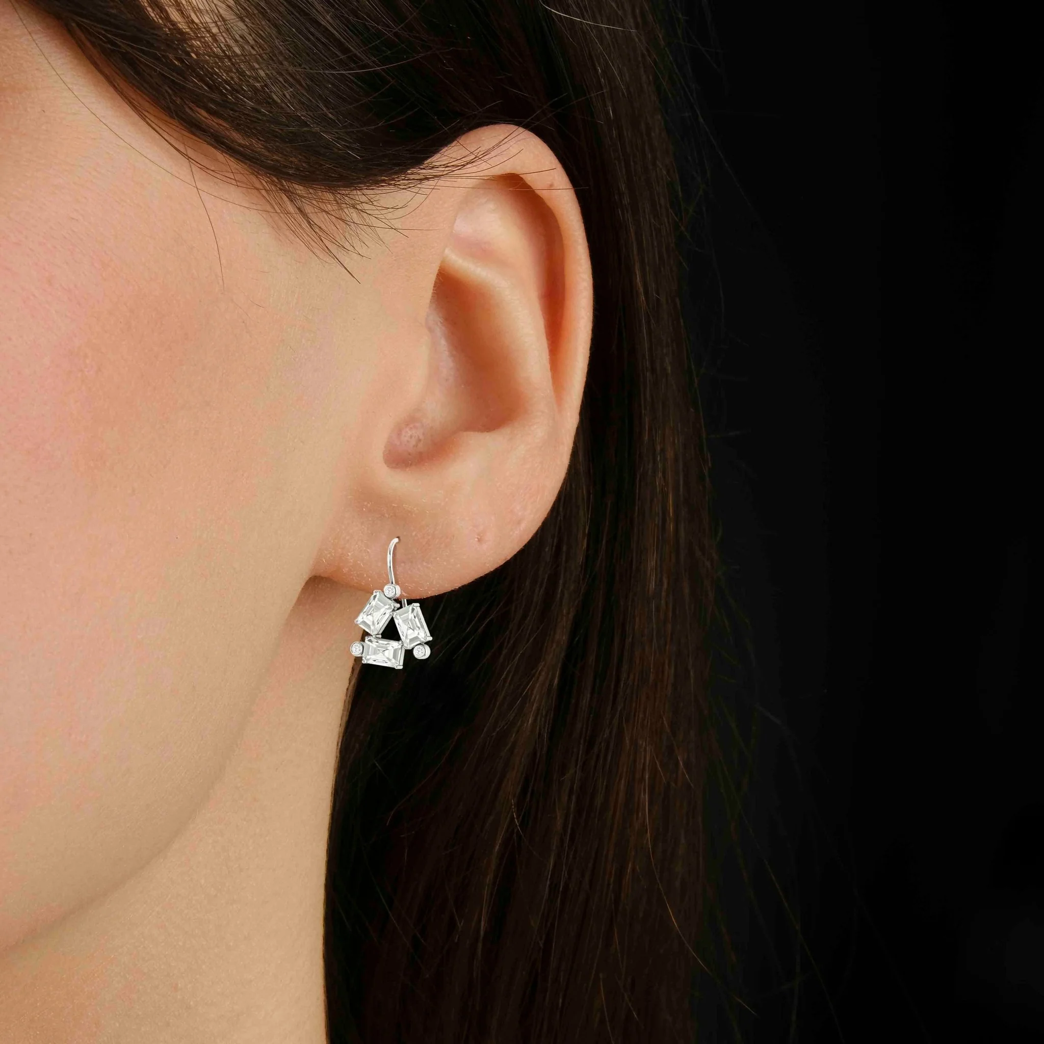 White CZ Octogon Stone Dangle Earrings - Image 4