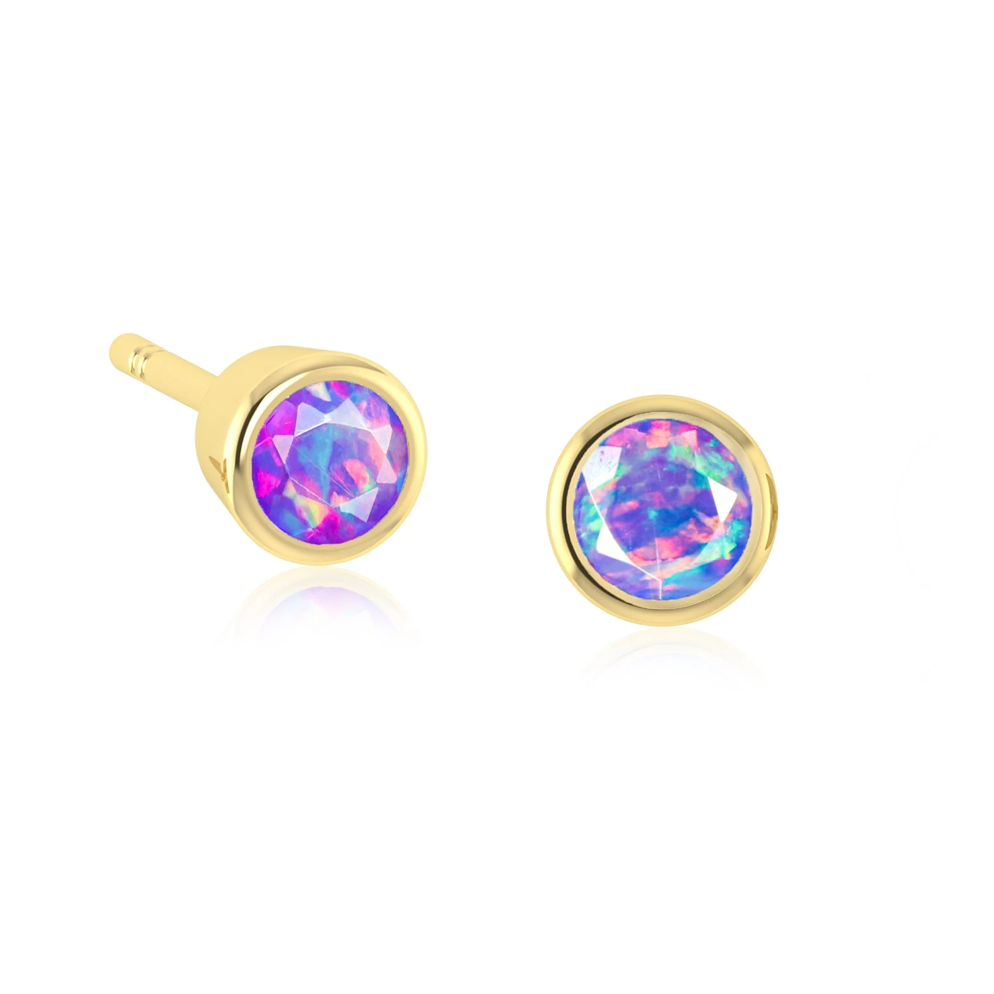 White Fire Round Opal Bezel Stud Earring - Image 7