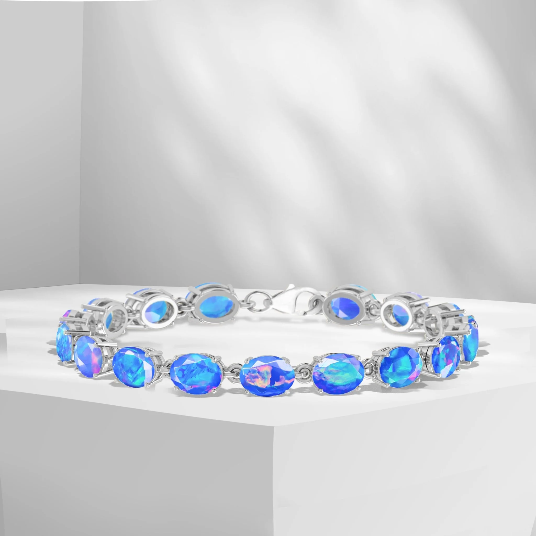 White Natural Fire Opal Gemstone Tennis Bracelet - Image 12
