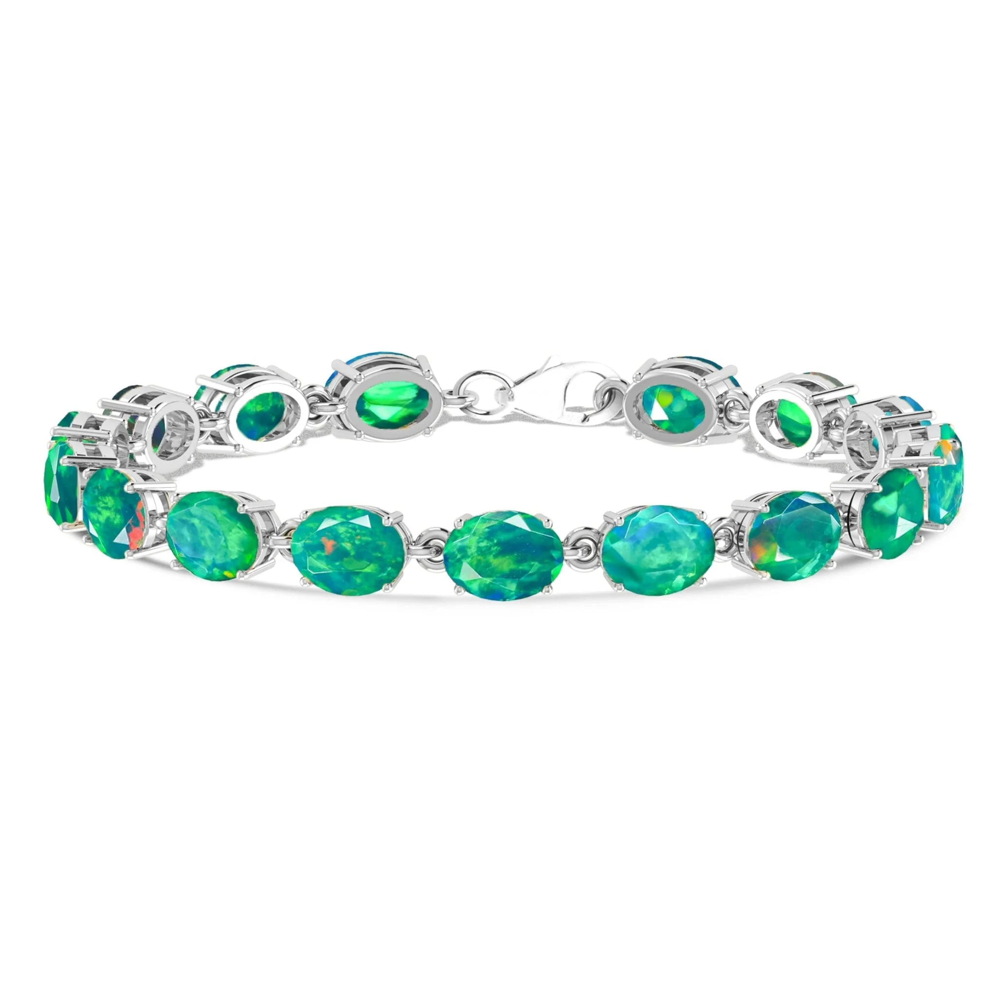 White Natural Fire Opal Gemstone Tennis Bracelet - Image 9