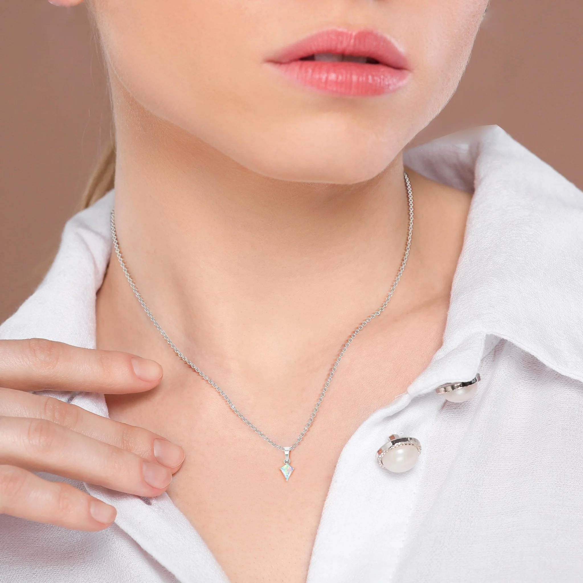White Opal Kite Gemstone Pendant Necklace - Image 4