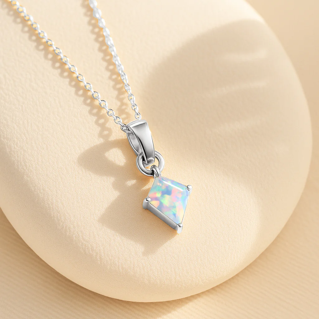 White Opal Kite Solitaire Pendant Necklace in 925 Sterling Silver 7x9mm Stone 1.20ct - Image 12