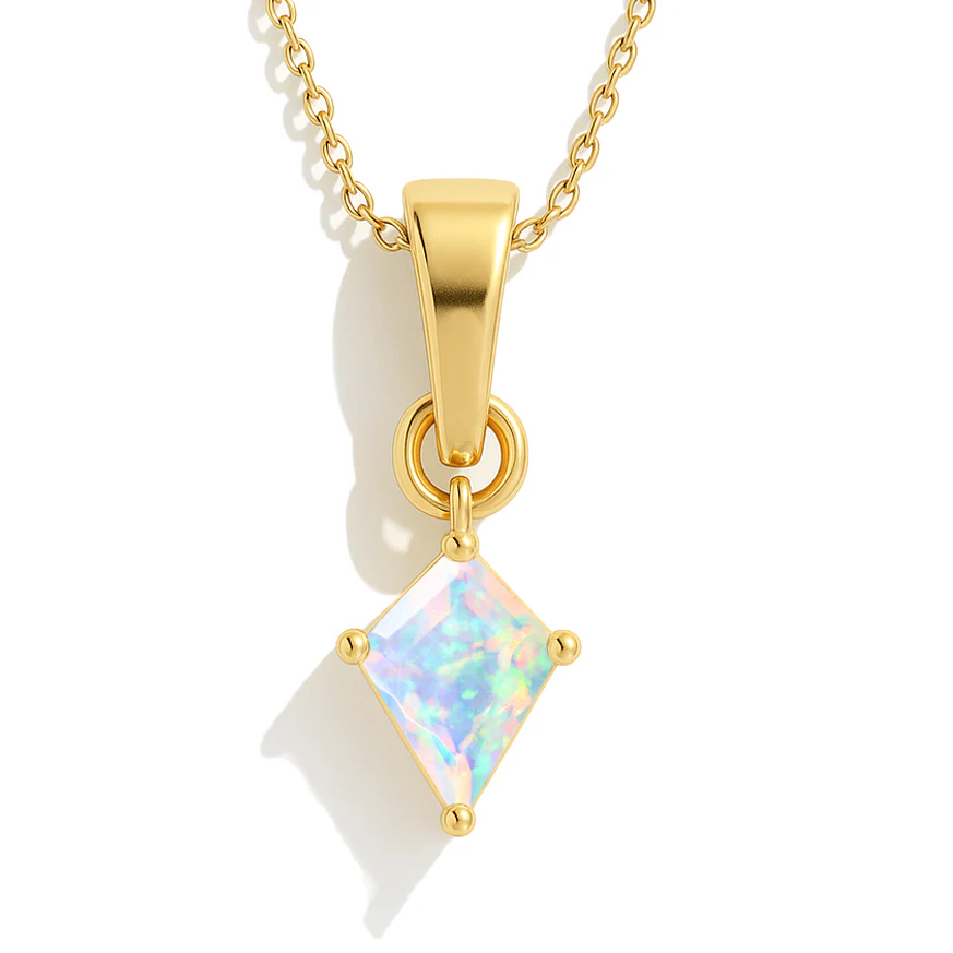 White Opal Kite Solitaire Pendant Necklace in 925 Sterling Silver 7x9mm Stone 1.20ct - Image 4