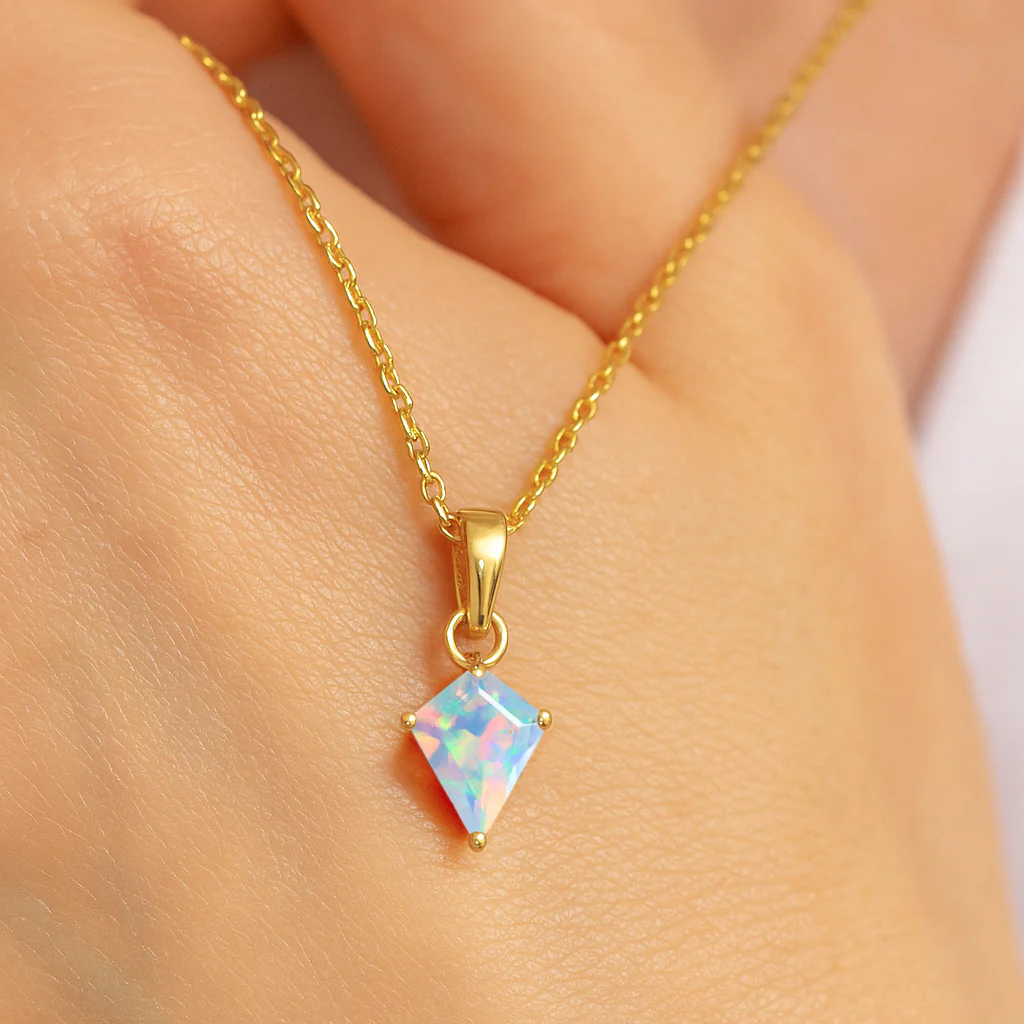 White Opal Kite Solitaire Pendant Necklace in 925 Sterling Silver 7x9mm Stone 1.20ct - Image 6
