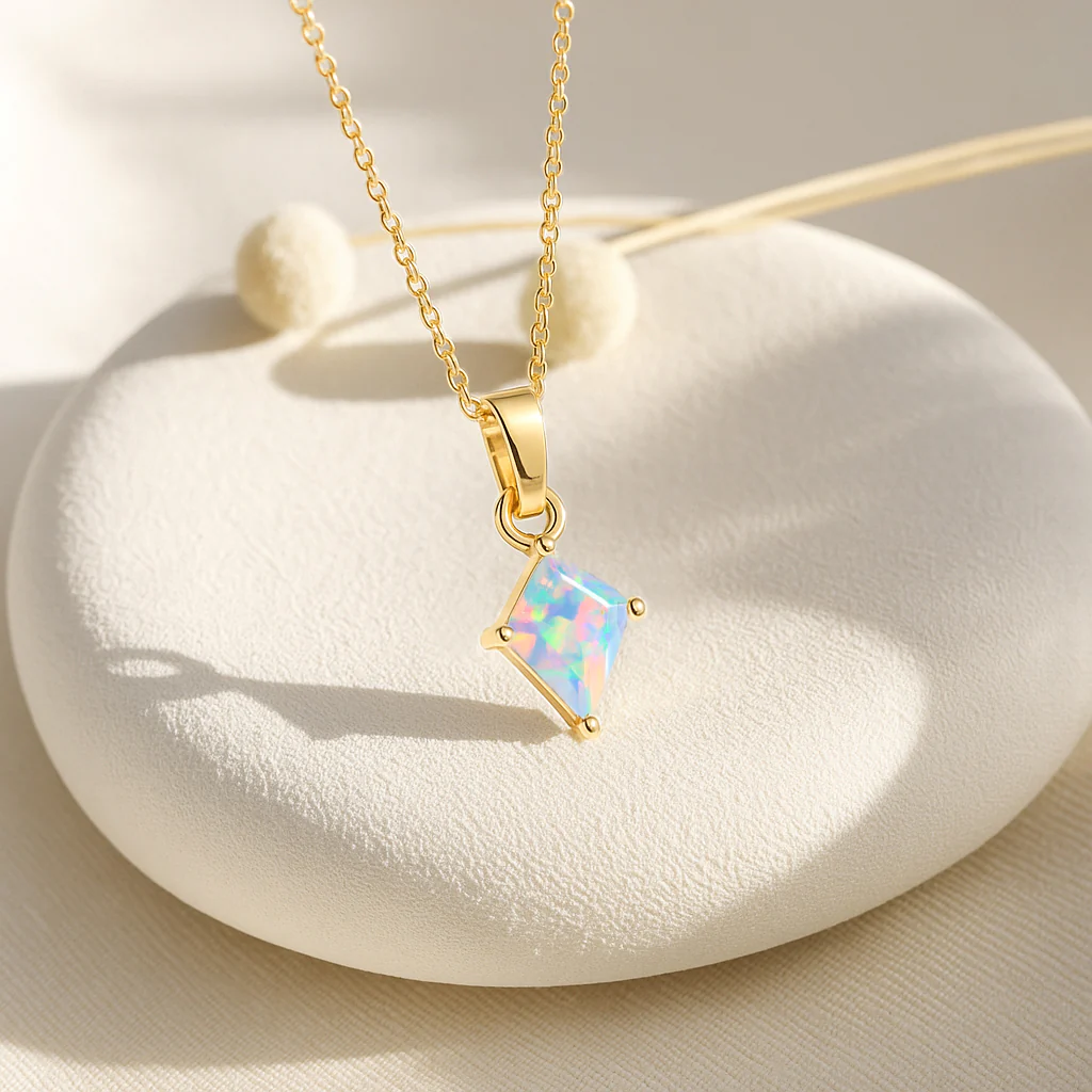 White Opal Kite Solitaire Pendant Necklace in 925 Sterling Silver 7x9mm Stone 1.20ct - Image 7