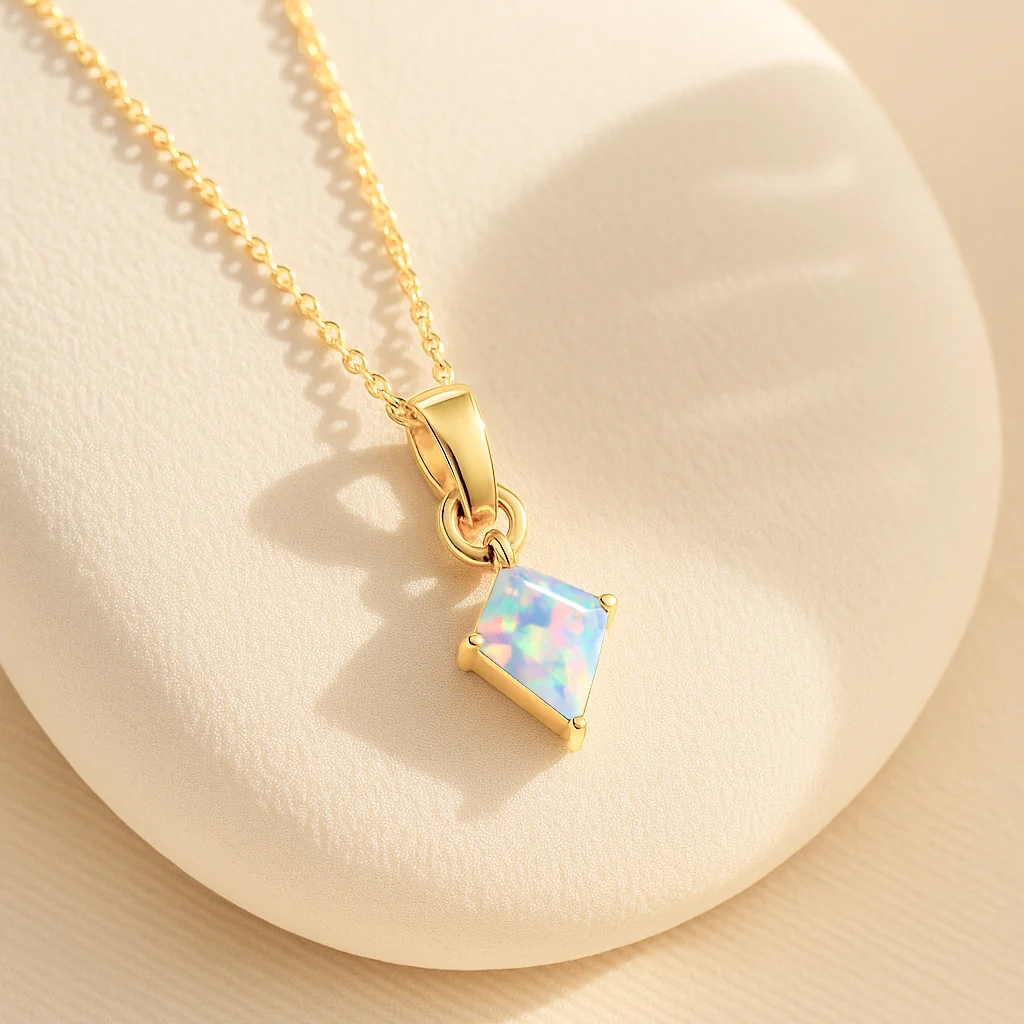White Opal Kite Solitaire Pendant Necklace in 925 Sterling Silver 7x9mm Stone 1.20ct - Image 8