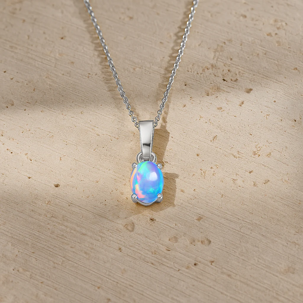 Blue Opal Oval Teardrop Pendant Necklace in 925 Sterling Silver 1.20ct - Image 10