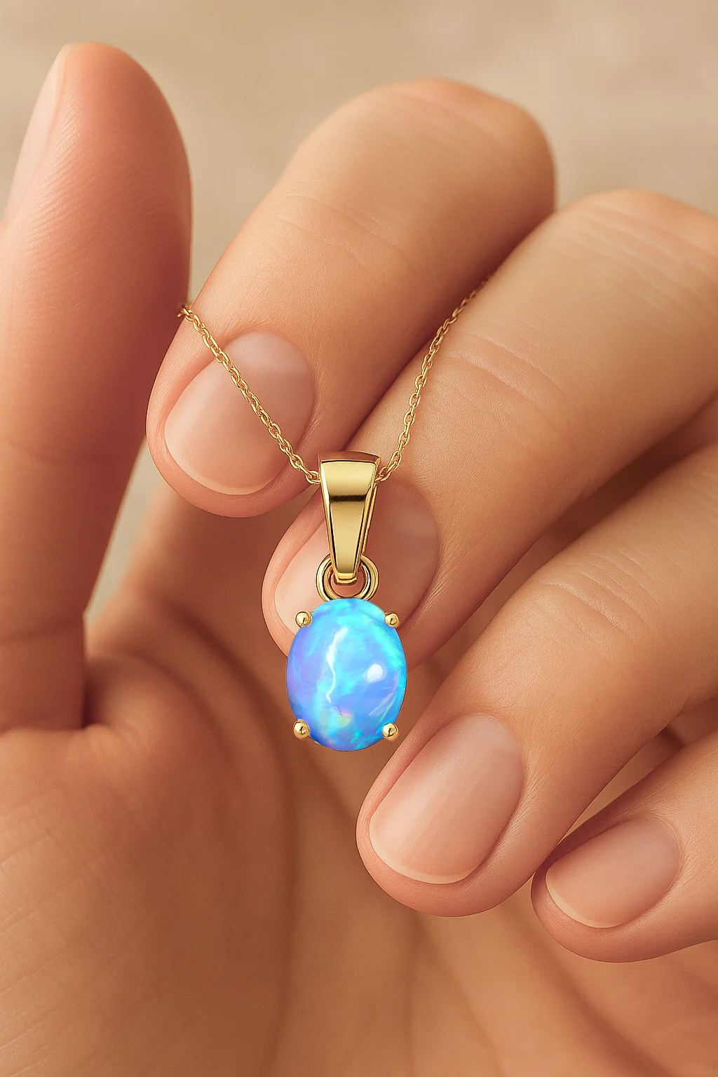 Blue Opal Oval Teardrop Pendant Necklace in 925 Sterling Silver 1.20ct - Image 3