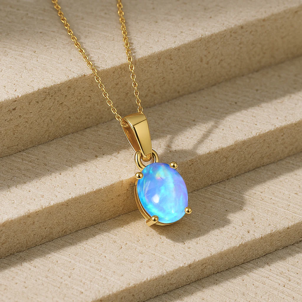 Blue Opal Oval Teardrop Pendant Necklace in 925 Sterling Silver 1.20ct - Image 4