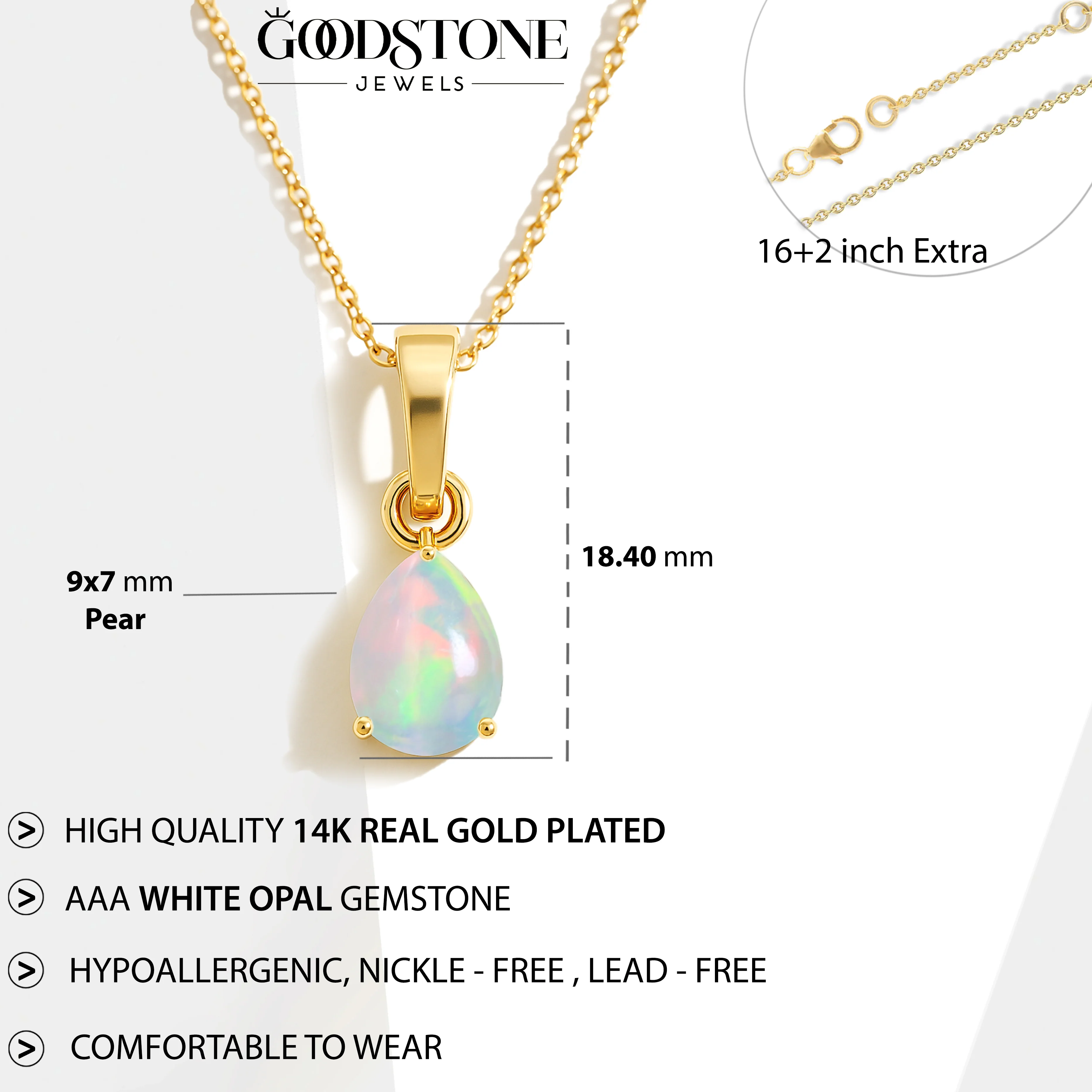 White Opal Pear Solitaire Teardrop Pendant Necklace in 925 Sterling Silver 1.20ct - Image 4