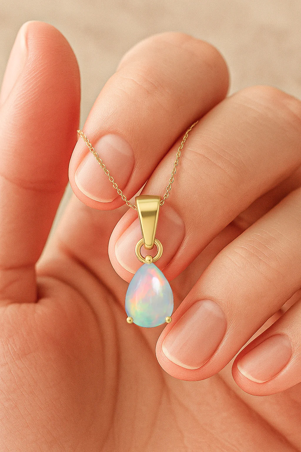 White Opal Pear Solitaire Teardrop Pendant Necklace in 925 Sterling Silver 1.20ct - Image 6